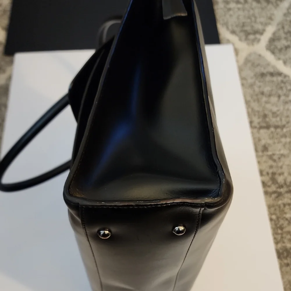 Lodis Black Leather Top-Handle Tote